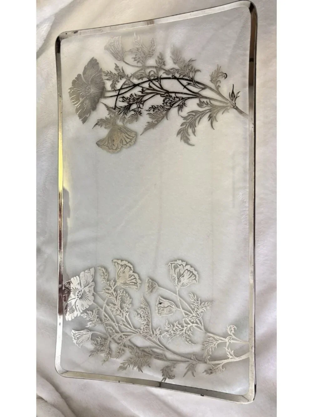 VTG MCM 1950's Silver City Floral Poppy Glass Overlay Platter Horderves Tray